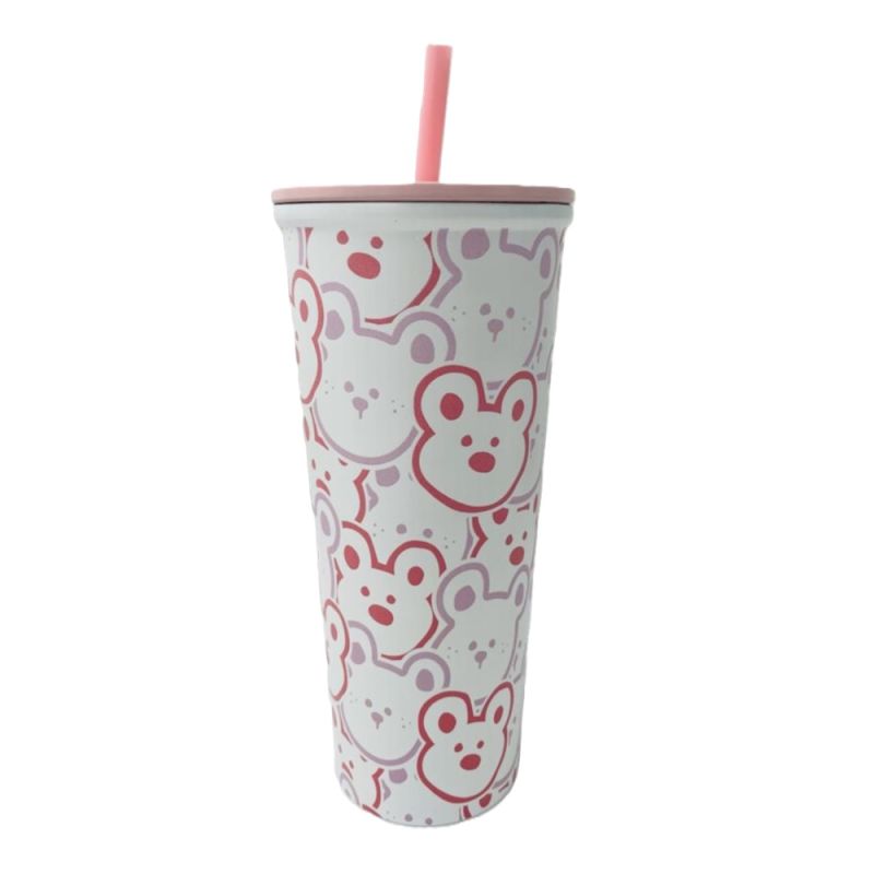 Pink Romance Series Cute Bear Single-Layer Stainless Steel Cup 800ml