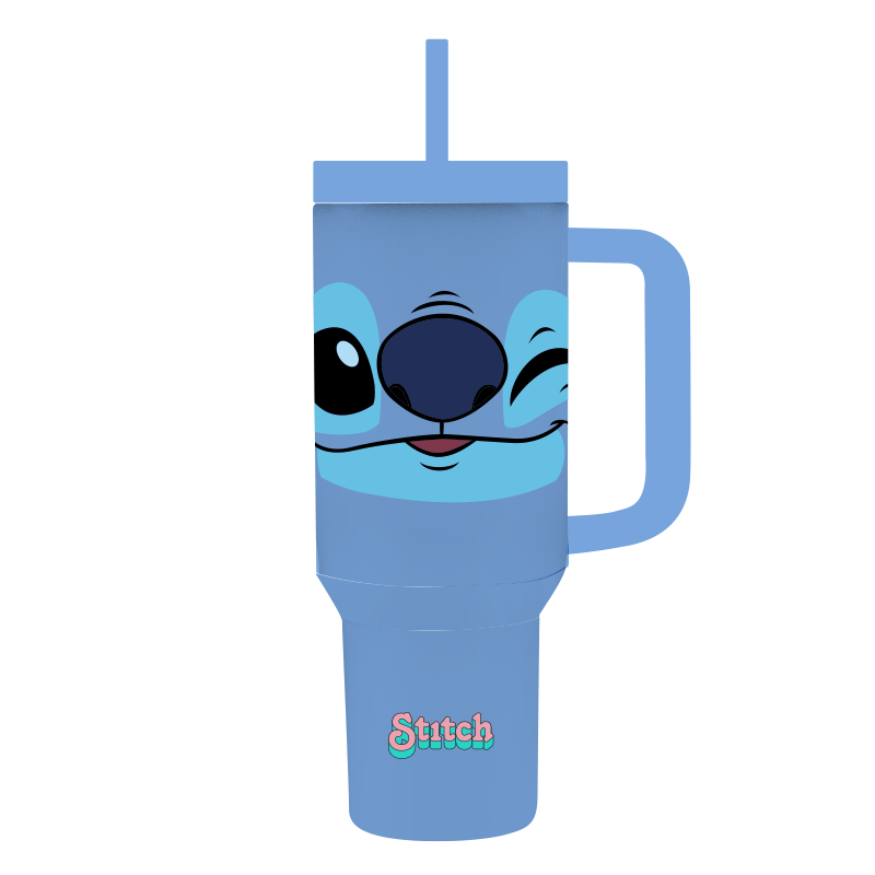 Disney Lilo & Stitch Collection Cute Face Series Double Wall Steel Tumbler with Straw (1200mL)