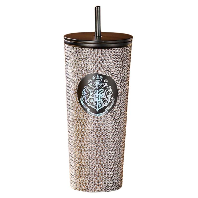 Harry Potter Silver Studded Steel Tumbler 650ml With Straw