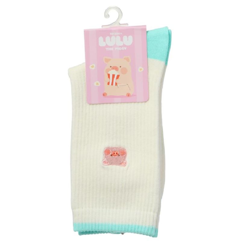 LuLu The Piggy Collection Embroidered Crew Socks 1 Pair Size 4.5-6.5