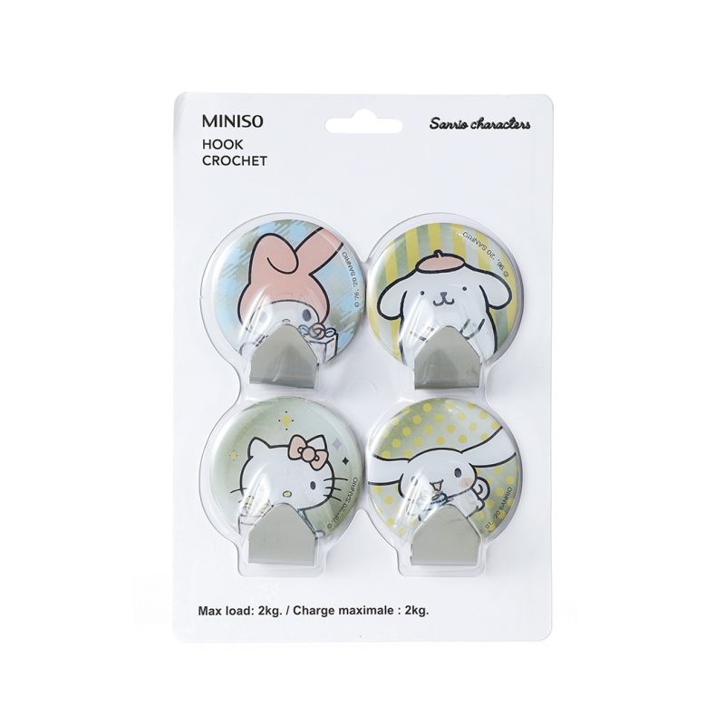 Sanrio Hello Kitty & Friends Characters Round Iron Hooks 4 Piece Set