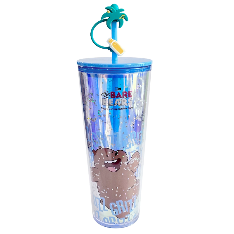 We Bare Bears Seaside Music Festival Grizz Double Wall Plastic Tumbler with Straw (800ml)