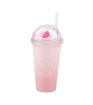 Pink Romance Series Double-Layer Straw Plastic Cup 460ml