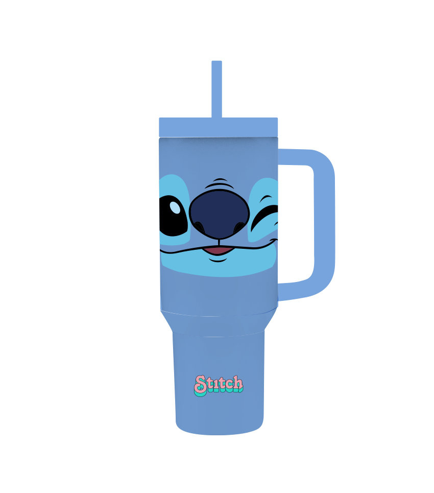 Disney Lilo & Stitch Collection Cute Face Series Double Wall Steel Tumbler with Straw (1200mL)