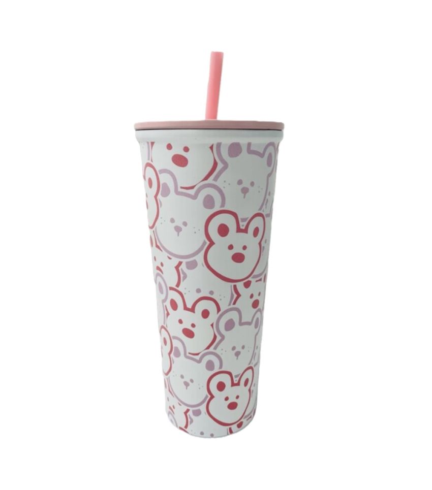 Pink Romance Series Cute Bear Single-Layer Stainless Steel Cup 800ml