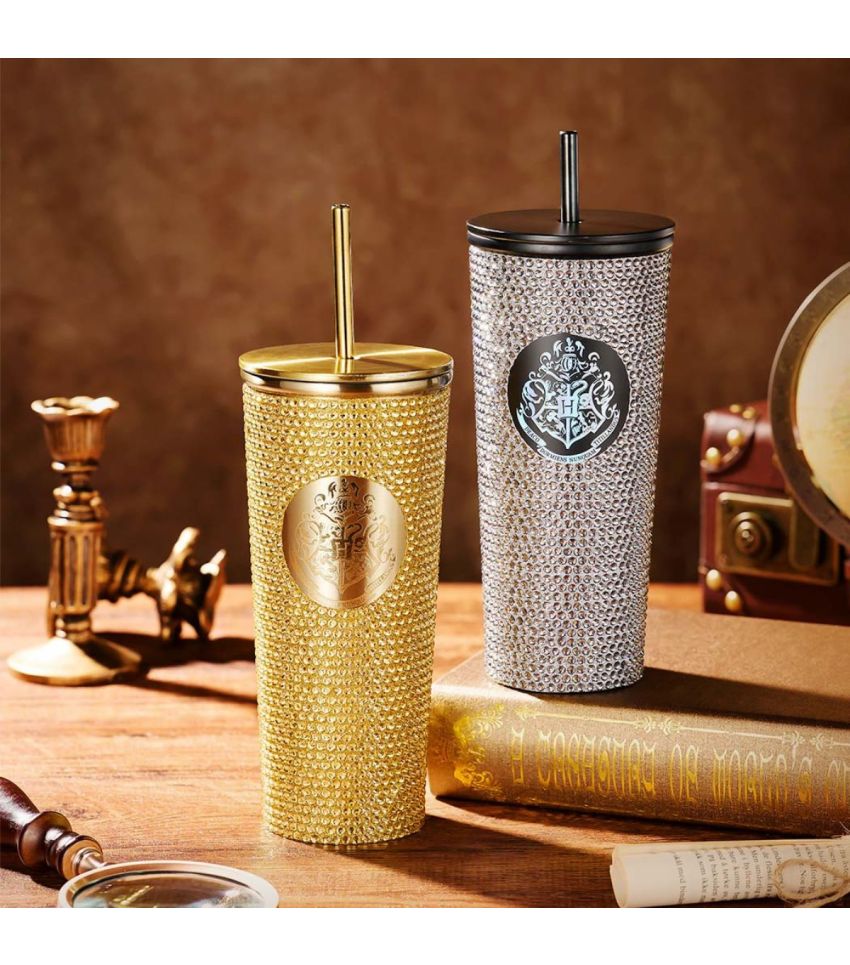 Harry Potter Gold Studded Steel Tumbler 650ml with Straw