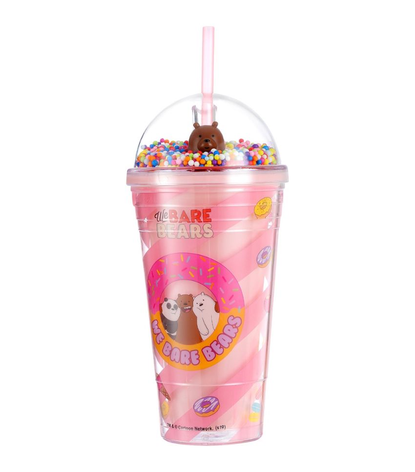 We Bare Bears Grizzly Donut Pink Tumbler & Straw