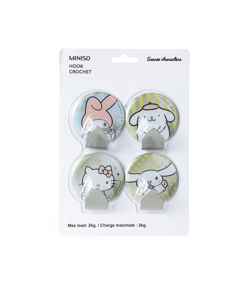 Sanrio Hello Kitty & Friends Characters Round Iron Hooks 4 Piece Set