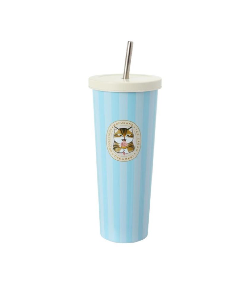 Mofusand Ice Cream Collection Blue Striped Tumbler & Straw