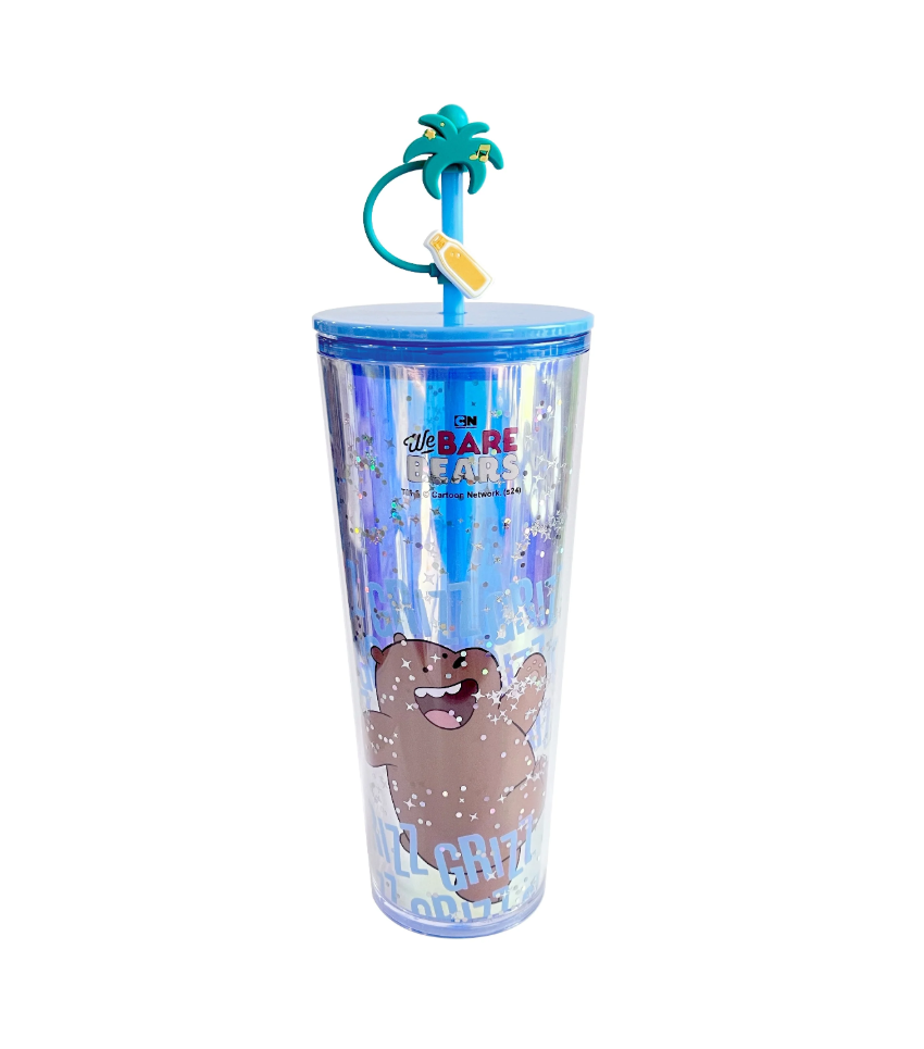 We Bare Bears Seaside Music Festival Grizz Double Wall Plastic Tumbler with Straw (800ml)