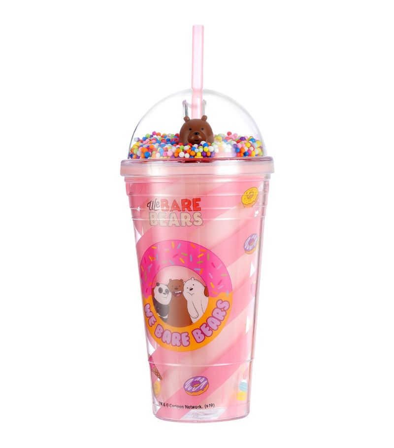 We Bare Bears Grizzly Donut Pink Tumbler & Straw