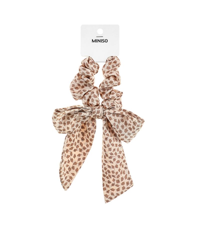 Printed Light Pink Bow - Hair Tie 