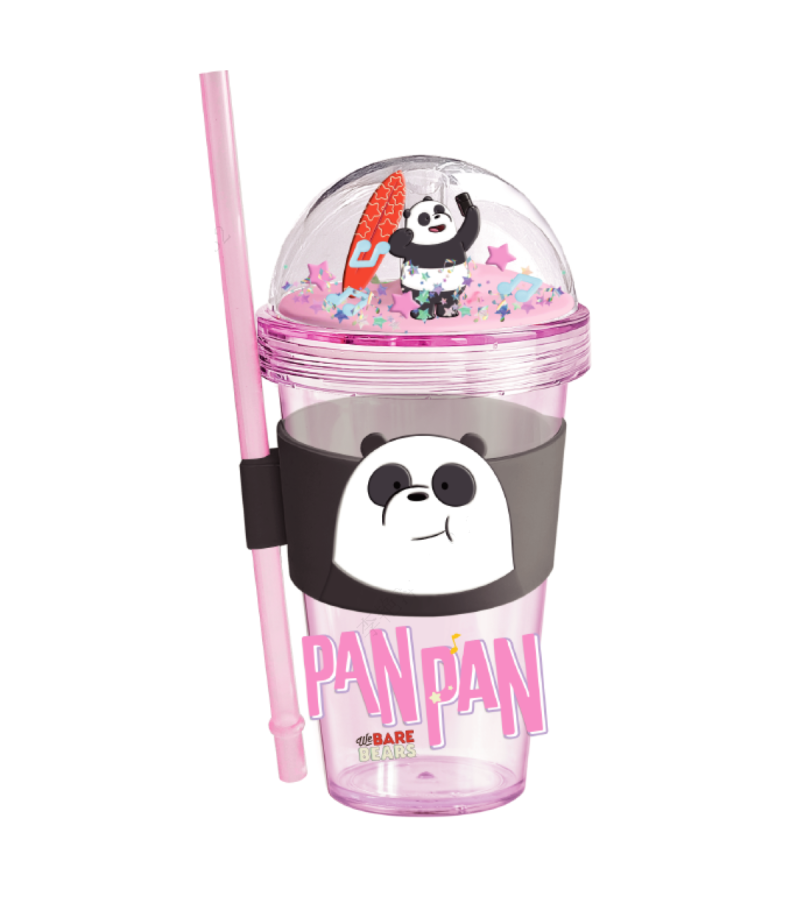 We Bare Bears Panda Seaside Music Festival Glitter Plastic Tumbler 420ml